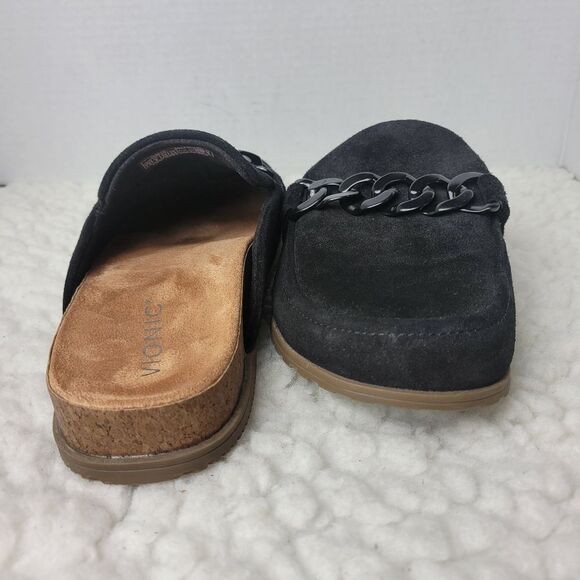 Vionic Georgie Women's Size 7.5 Slip On Mule Shoes Black Suede Accent Chain - Picture 7 of 10